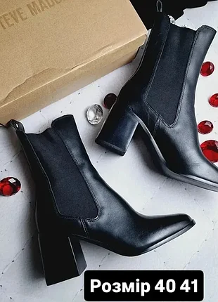Steve madden оригінал чорні шкіряні високі челсі на підборах