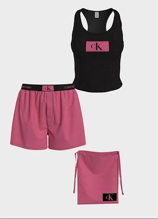 Піжама жіноча calvin klein майка та шорти рожева з чорним