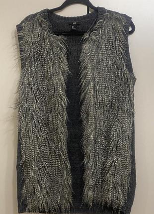 В'язаний жилет з еко-хутром h&m / хутряна жилетка h&m divided, розмір s
