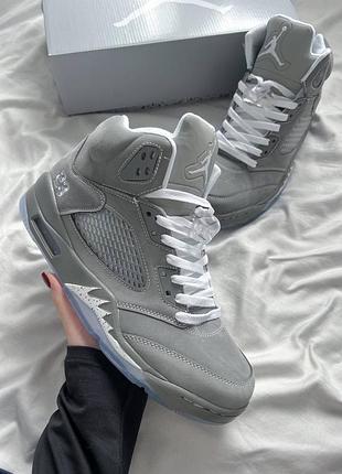 Nike air jordan 5 retro wolf grey | сірі замшеві високі кросівки | 39, 45