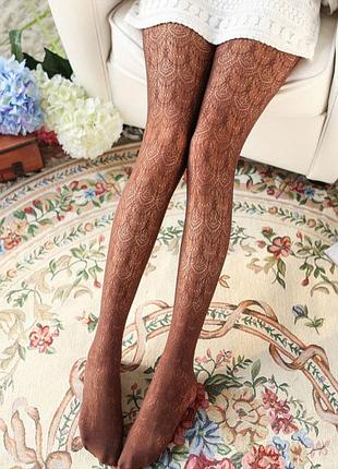 Колготки ажурные винтажные коричневые 1-3