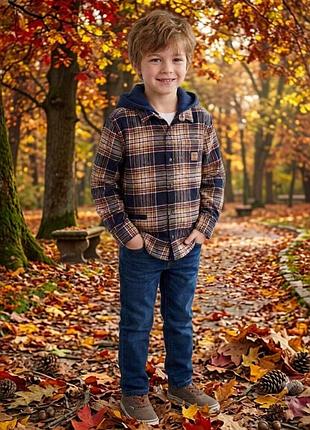 Трендова сорочка old navy l(10-12 р.) на 146 см рубашка в клітинку з капюшоном