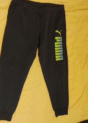 Спортивні штани чоловічі puma чорні з салатовим логотипом