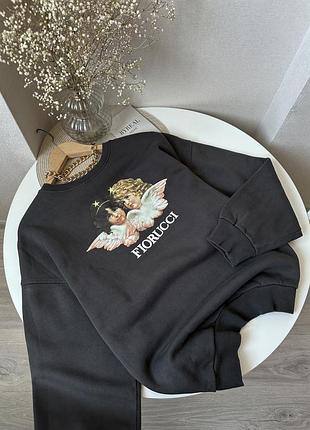 Темно-сірий світшот оверсайз з принтом fiorucci