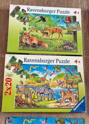 Пазл ravensburger «дикі тварини», якісний німецький набір (два окремі пазли по 20 елементів в одній коробці)