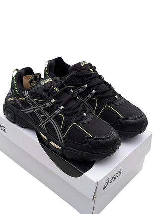 Чоловічі термо кросівки asics gel kahana 8 чорні з салатовим❄️