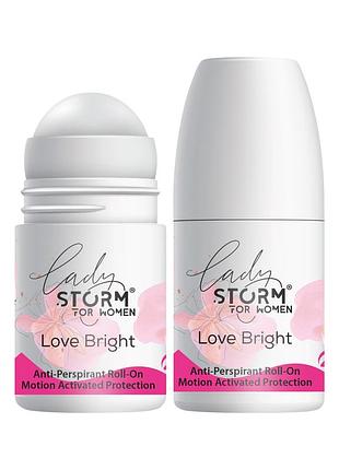 Женский роликовый дезодорант-антиперспирант lady storm love bright, 50 мл