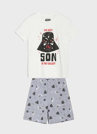 Піжама для хлопчиків star wars футболка+шорти біла з сірим