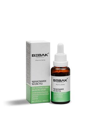 Сужущая поры сыворотка для лица с 5% ниацинамида bebak pharma, 30 мл
