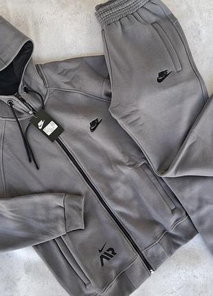 Спортивний костюм чоловічий nike на флісі світло-сірий на манжетах люкс m-l-xl-2xl-3xl