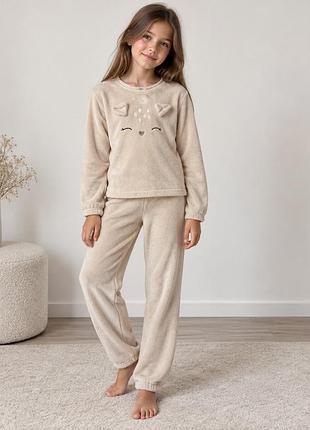 H&m плюшева піжама для дівчинки 134–140 см, 8–10 років 🐱🤎