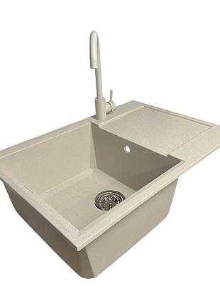 Набор кухонный adamant horizon medium, искусственный камень, прямоуголь., с крылом, 700х500х230мм, чаша - 1, врезная, avena +
