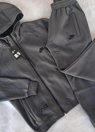 Спортивний костюм чоловічий nike на флісі сірий фуме на манжетах люкс m-l-xl-xl-2xl-3xl