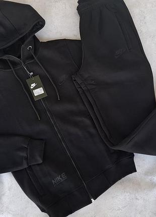 Спортивний костюм чоловічий nike на флісі чорний прямі штани люкс m-l-xl-2xl-3xl