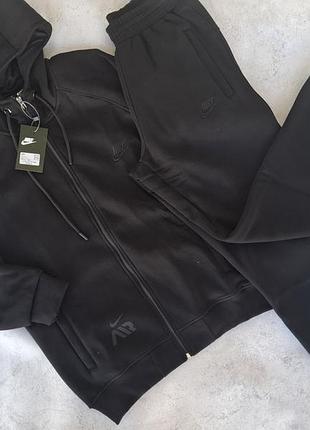 Спортивний костюм чоловічий nike на флісі чорний на манжетах люкс m-l-xl-2xl-3xl