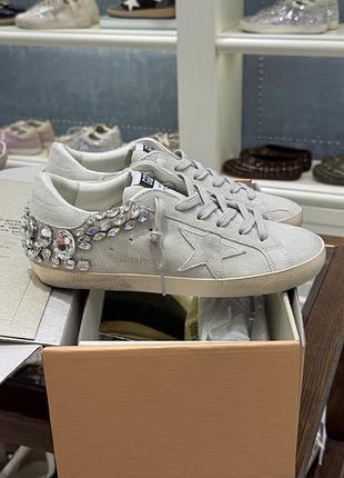 Кеди жіночі замшеві сірі з камінням ggdb golden goose