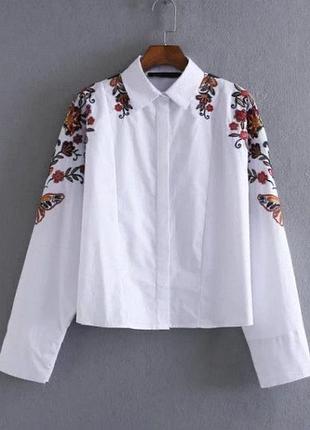 Жіноча сорочка zara біла з вишивкою