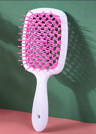 Массажная щетка для волос janeke superbrush the original в белом цвете с основанием цвета фуксия гребінець для мокрого волосся масажна щітка супербраш