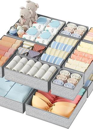 Комплект из 12 органайзеров складных снизу с замком 30х30х9/30х30х9/15х15х9см lockable drawer organizer set тканевые разделители