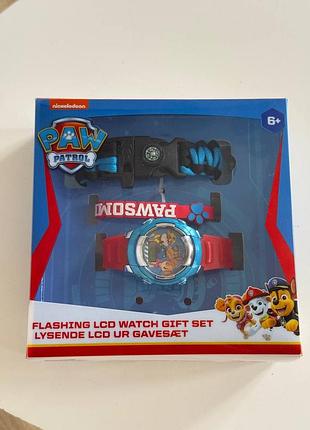 Детский набор paw patrol с lcd-часами с изображением героев, красным браслетом и черным браслетом с компасом.