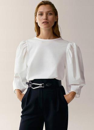Жіноча блуза massimo dutti зі 100% бавовни білого кольору з об'ємними рукавами-ліхтариками