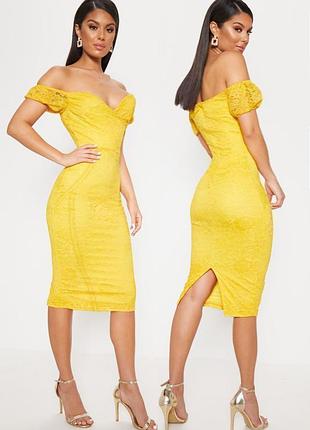 Розпродаж сукня prettylittlething міді мереживна ажурна