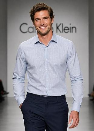 Сорочка чоловіча calvin klein, блакитна в клітинку, s, 100% бавовна