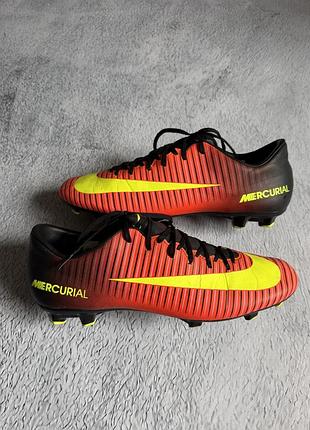 Бутси чоловічі nike mercurial шкіряні червоно-чорні, розмір 42.5