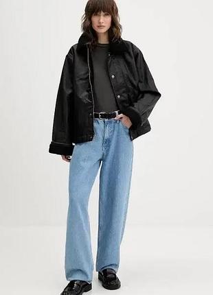 Куртка жіноча dickies демісезонна шкіряна з комірцем, чорна