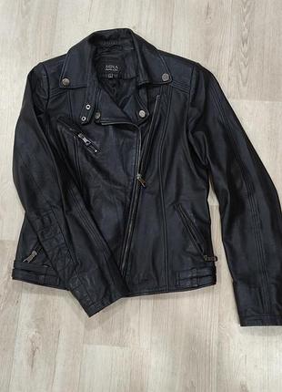 Куртка жіноча mira leather & fur чорна шкіряна косуха, розмір l