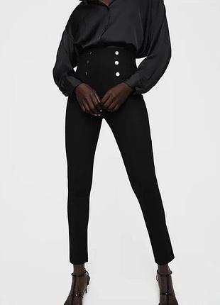 Черные лосины zara эластичные лосины с высокой посадкой жіночі лосини штаны зара