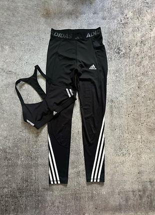 Костюм жіночий спортивний топ і лосини adidas techfit s чорний