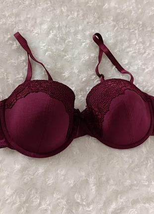 Бордовый бюстгальтер ажурный бюст кружевной лиф кружевый 38b 85b 80c
