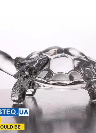 Стеклянная статуэтка черепаха resteq — интерьерная фигура талисман 21×15×9.5 см, прозрачный декор животное