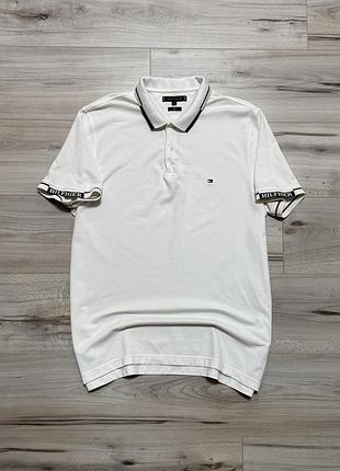 Белая поло футболка томми хилфигер tommy hilfiger slim fit polo, факт xl, оригинал