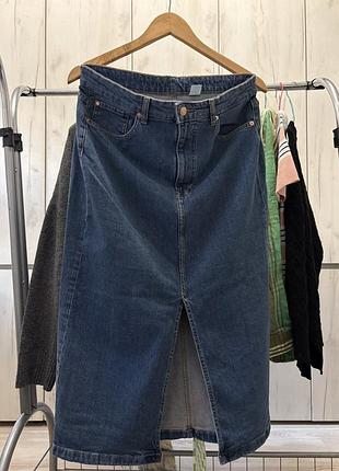 Джинсова спідниця міді h&m &denim розмір 44 xl