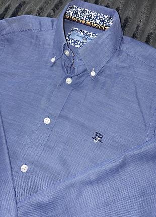 Чоловіча сорочка harmont & blaine jeans блакитна/синя з мікроорнаментом, розмір l