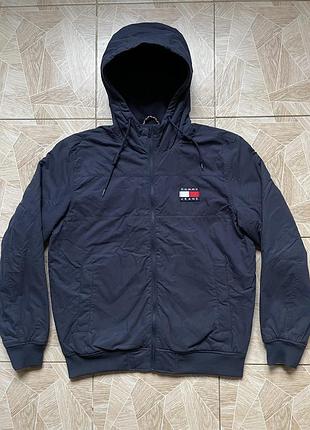 Куртка tommy jeans navy hooded full zip jacket fleece lined windbreaker men’s m logo