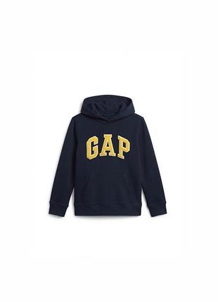 Фірмове темно-синє худі gap (оригінал) з жовтим логотипом, розмір xs-s, ідеальний стан