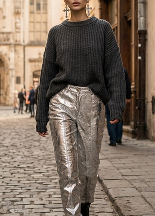 ​сріблясті штани металік river island з тисненням під рептилію (m / 38)