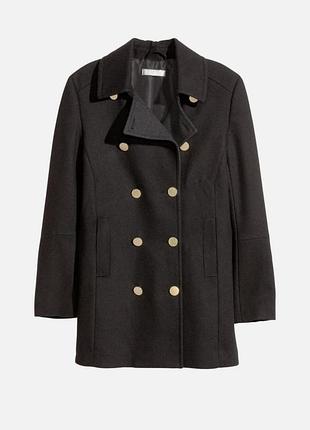 Черное двубортное пальто-бушлат h&m
