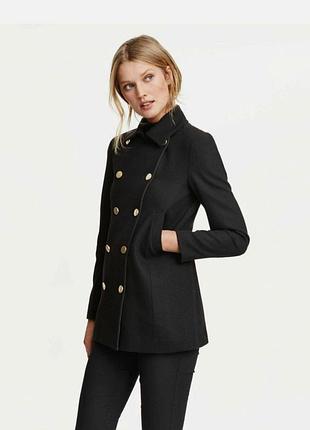 Черное двубортное пальто-бушлат h&m