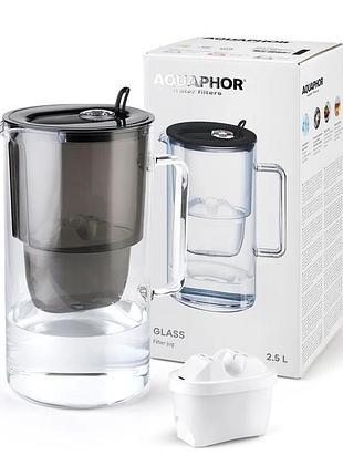Графін "glass" 2,5л aquaphor чорний + картридж maxfor