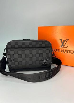 Сумка чоловіча louis vuitton чорна в шахматку, 22*14*7 см