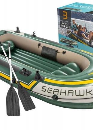 Понтон wędkarski turystyczny seahawk 3 особовий intex з помпою та веслами 68380