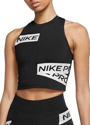 Топ жіночий nike pro чорний з білим логотипом