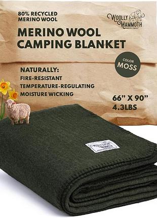 Woolly mammoth woolen company колекція explorer вовняний плед 166 x 220 см оливково-зелений
