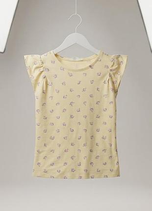 Жёлтая футболка в цветочек h&m 6-8