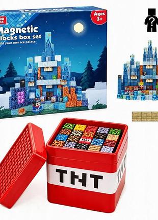 Конструктор klocki magnetyczne 200 el.xxl + 100 el budowlane + коробка tnt + 10 фігурок