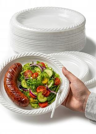 Набір з 3 штук тарілка пластикова talerz grill 22 см білий одноразова 100 шт